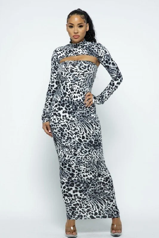 Mock Neck Long Sleeve Thumb In Top With Tube Top Long Dress Set Tunics Evening elegant