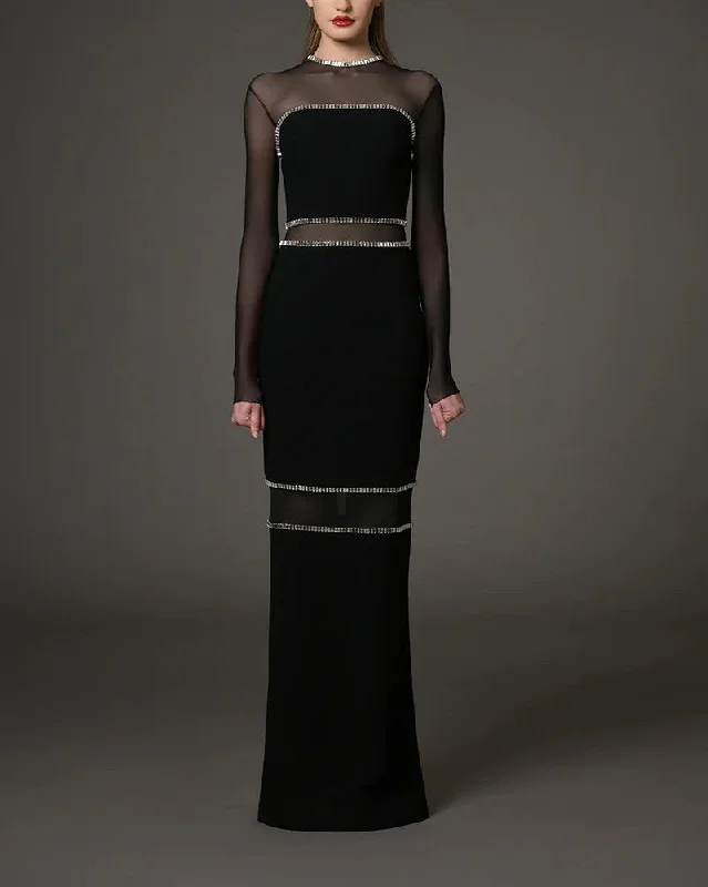 Black Crepe Dress With Baguette Embroidery Tunics Business professional