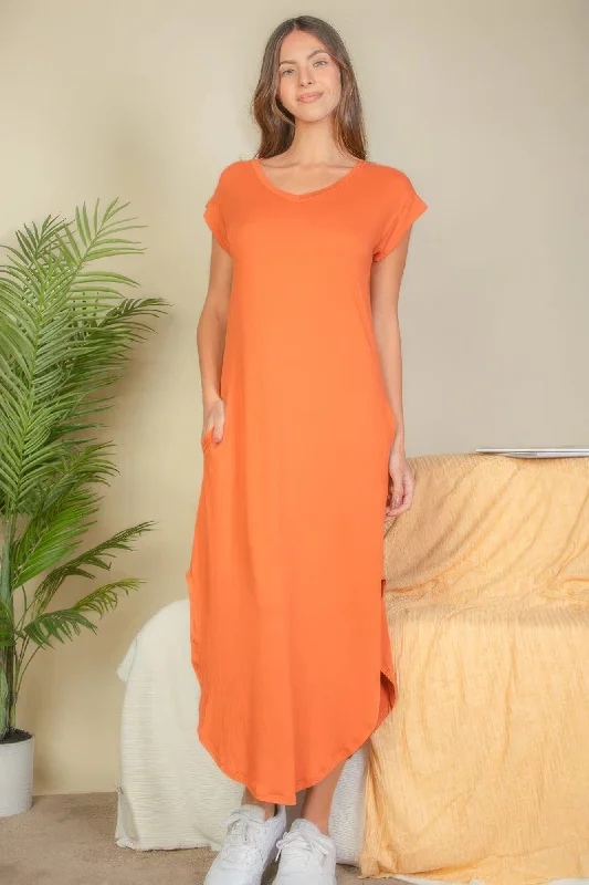 Hidden Pocket Batwing Sleeve V Neck Long Dress Tunics Bestseller popular