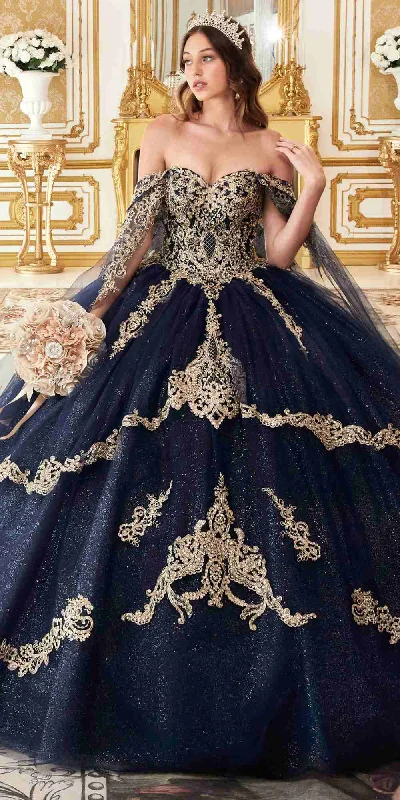 Ladivine 15711 Off the Shoulder Glitter Tulle A-Line Ball Gown Removable Cape Tunics Summer linen Ladivine 15711 Off the Shoulder Glitter Tulle A-Line Ball Gown Removable Cape Tunics Summer linen