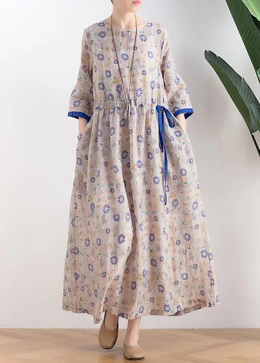 Literary small daisy mid-length dress waist ming 2024 new ramie printed skirt Tunics Formal black Literary small daisy mid-length dress waist ming 2024 new ramie printed skirt Tunics Formal black