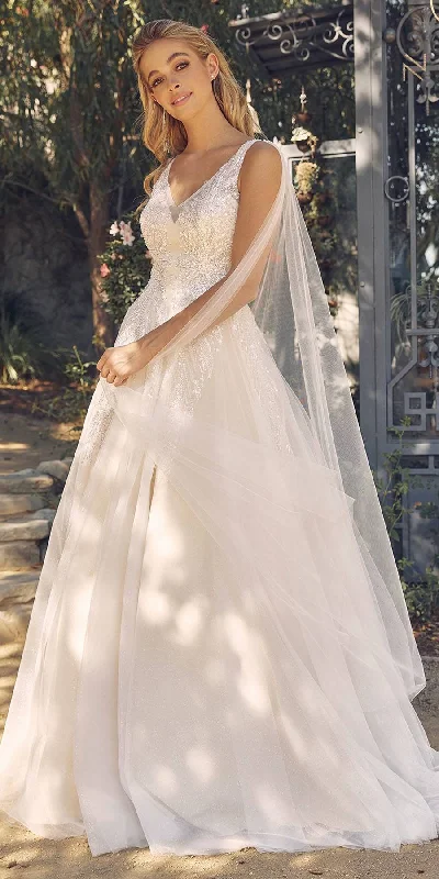 Nox Anabel JE947 Long A-Line Tulle Gown V-Neckline with Cape Sleeve Tunics Stylish elegant