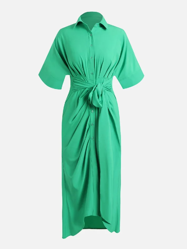 Waist Pleated Green Dress Tunics New arrival