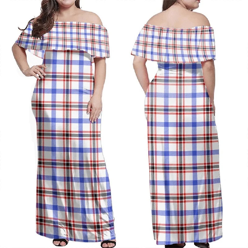 Boswell Modern Tartan Off Shoulder Long Dress Tunics Chic elegant