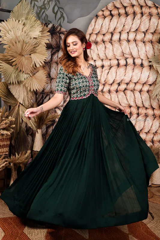 Bottle Green Bandhani Long Dress Tunic Top Casual