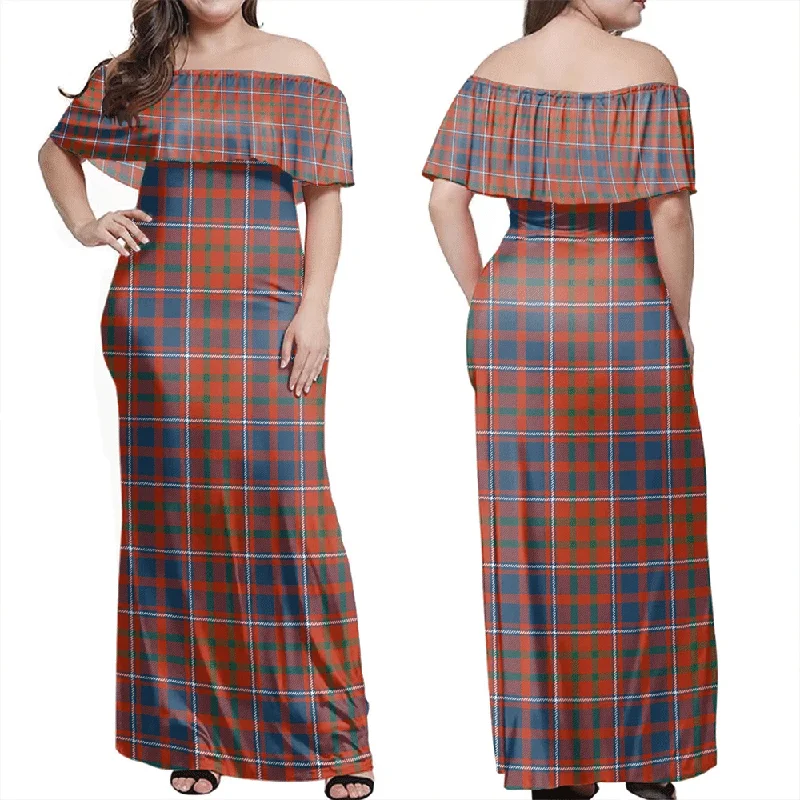 Cameron Of Lochiel Ancient Tartan Off Shoulder Long Dress