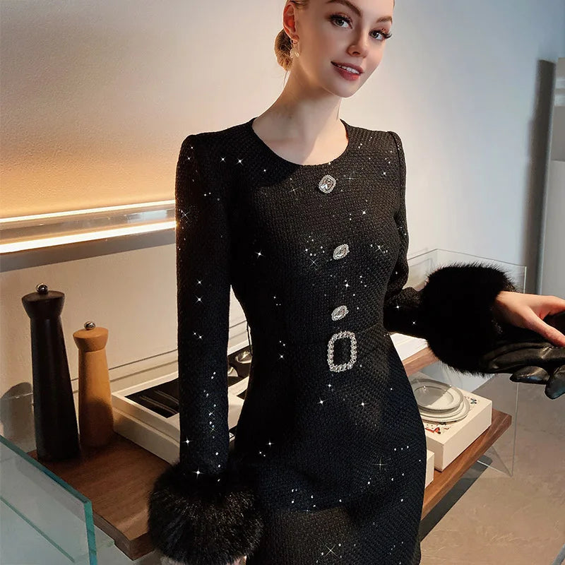 Elegant Waistband with Detachable Fur Cuffs Dress Tunics Yoga stretchy