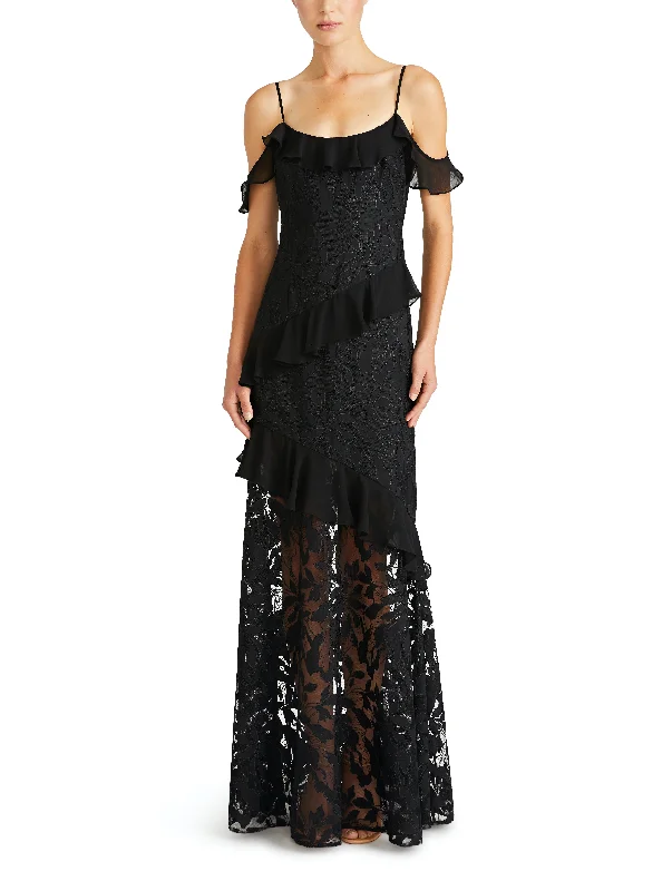 Embroidered Tulle Long Dress Tunics Formal black