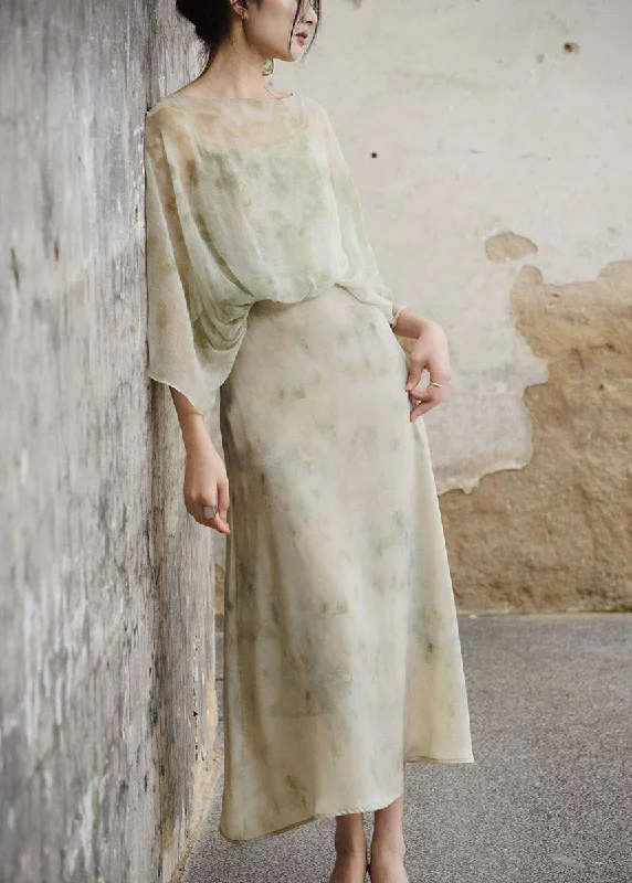 Unique Tie Dye Print False Two Pieces Tulle Long Dress Summer Tunics Recommended stylist