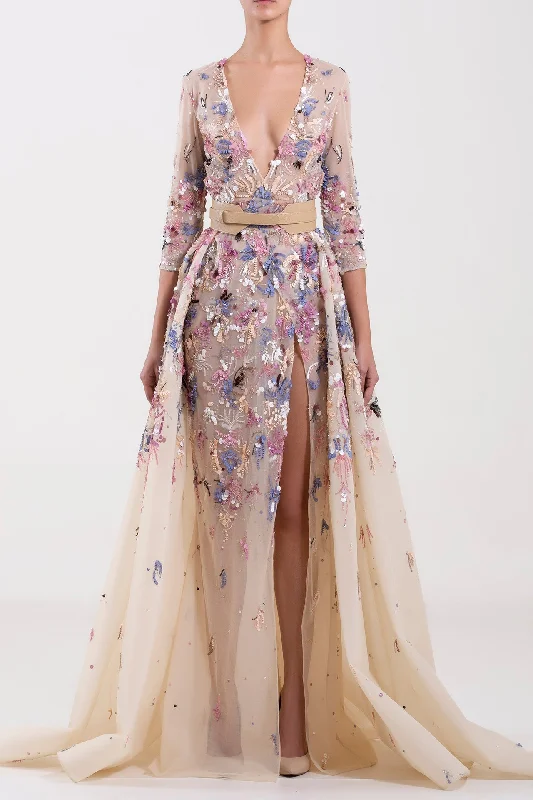 3/4 sleeves envelope beaded dress