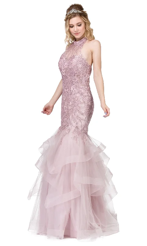 High-Neck Mermaid Evening Gown with Cut-Out Back