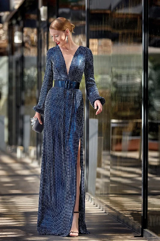 Fully beaded side slit dress