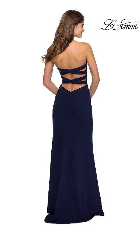 La Femme Strappy-Back Long Strapless Prom Dress