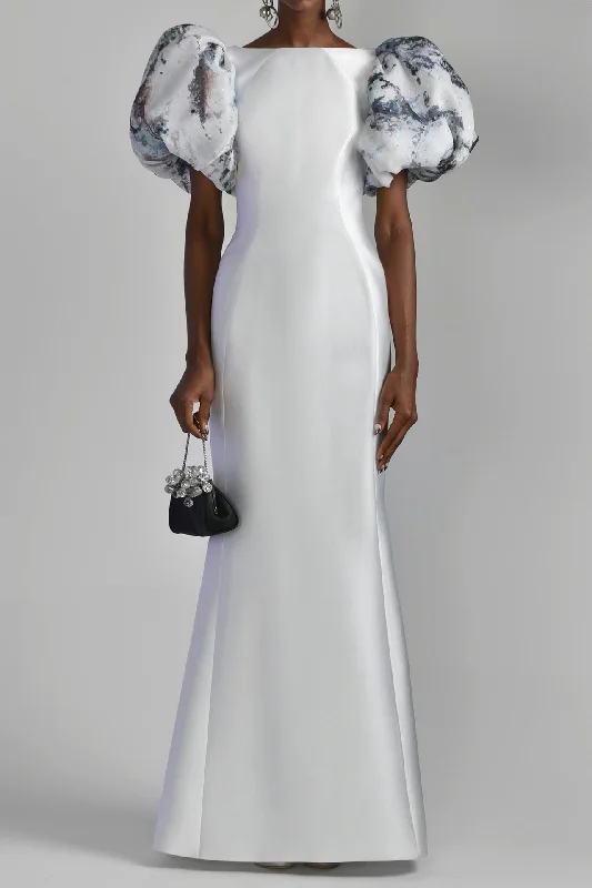 Mikado Piqué dress with printed sleeves