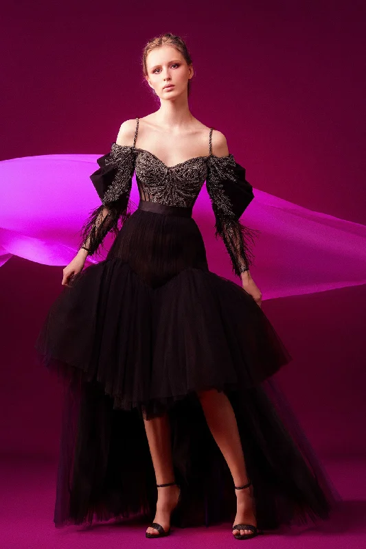 Spaghetti straps handmade antique embroidered bodice high low dress