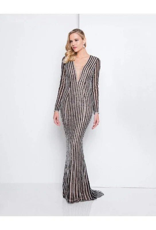 Terani Couture - 1811GL6436 Embellished Deep V-neck Sheath Dress