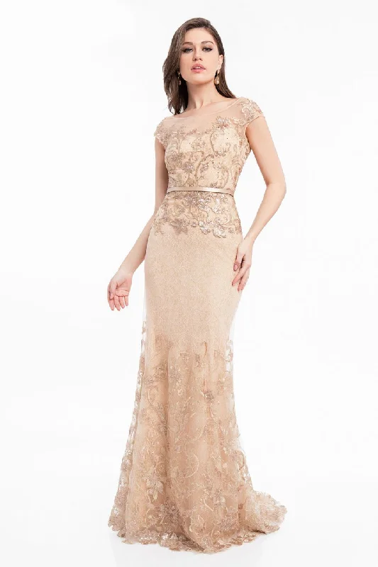 Terani Couture - 1823M7704 Sequined Metallic Lace Trumpet Dress