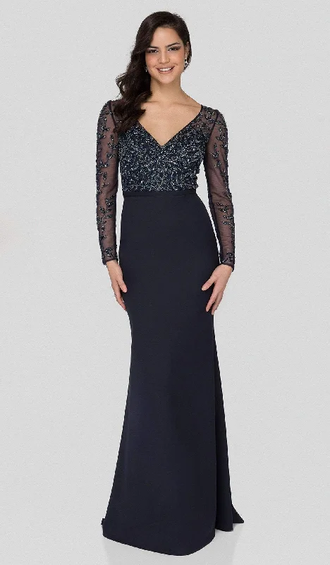 Terani Couture - 1912M9352 Trailing Foliage Illusion Trumpet Gown