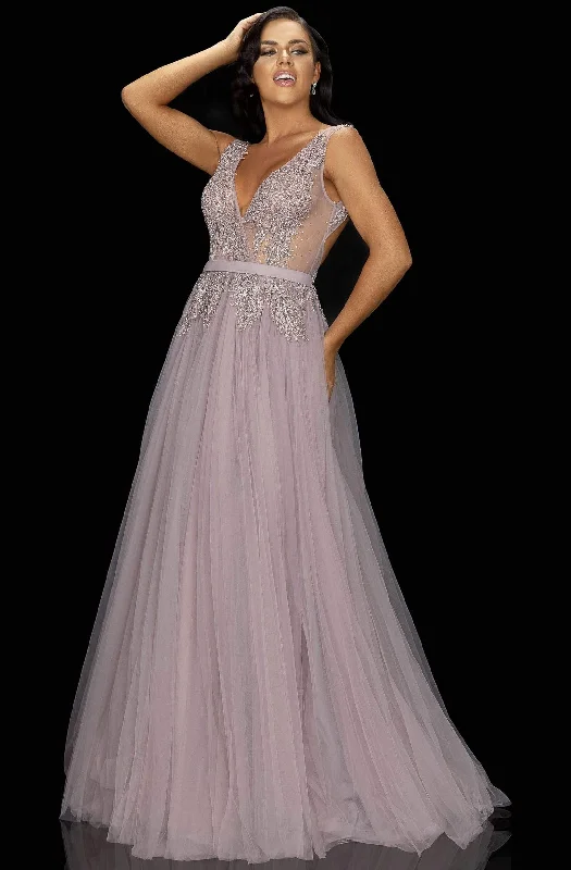 Terani Couture - 2011P1109 Iridescent Appliqued Long Tulle Gown