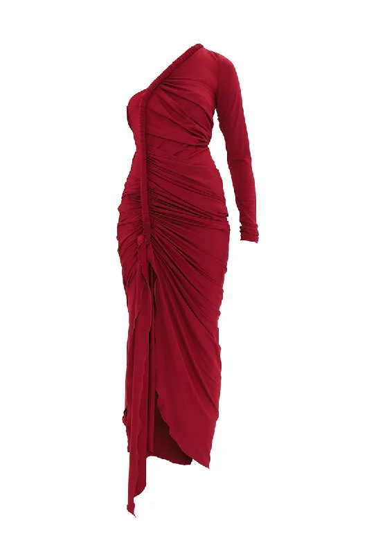 TURI MESH DRESS IN BURGUNDY